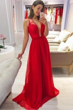 A-Line Long Red Prom Dresses Formal Evening Gowns 6011271