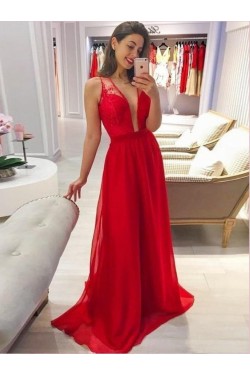 A-Line Long Red Prom Dresses Formal Evening Gowns 6011271