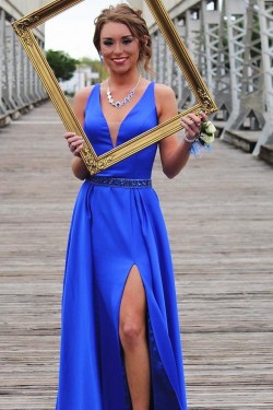 A-Line Beaded Long Prom Dresses Formal Evening Gowns 6011272