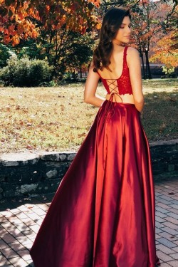 A-Line Two Pieces Lace Long Prom Dresses Formal Evening Gowns 6011274