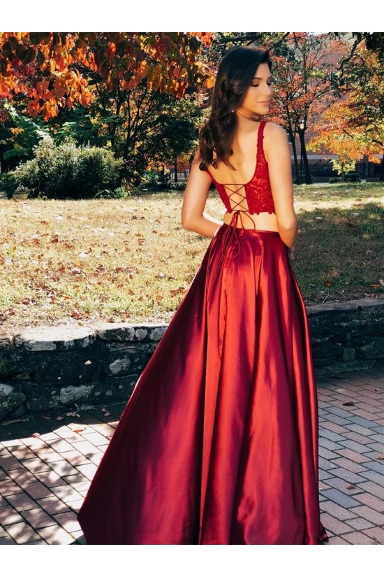 A-Line Two Pieces Lace Long Prom Dresses Formal Evening Gowns 6011274 A-Line Two Pieces Lace Long Prom Dresses Formal Evening Gowns 6011274