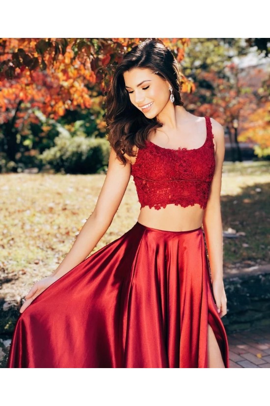A-Line Two Pieces Lace Long Prom Dresses Formal Evening Gowns 6011274 A-Line Two Pieces Lace Long Prom Dresses Formal Evening Gowns 6011274