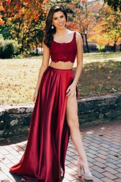 A-Line Two Pieces Lace Long Prom Dresses Formal Evening Gowns 6011274