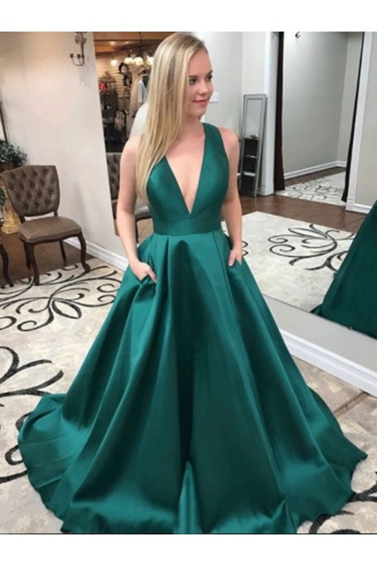 A-Line Long Green V-Neck Prom Dresses Formal Evening Gowns 6011276 A-Line Long Green V-Neck Prom Dresses Formal Evening Gowns 6011276