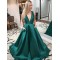 A-Line Long Green V-Neck Prom Dresses Formal Evening Gowns 6011276