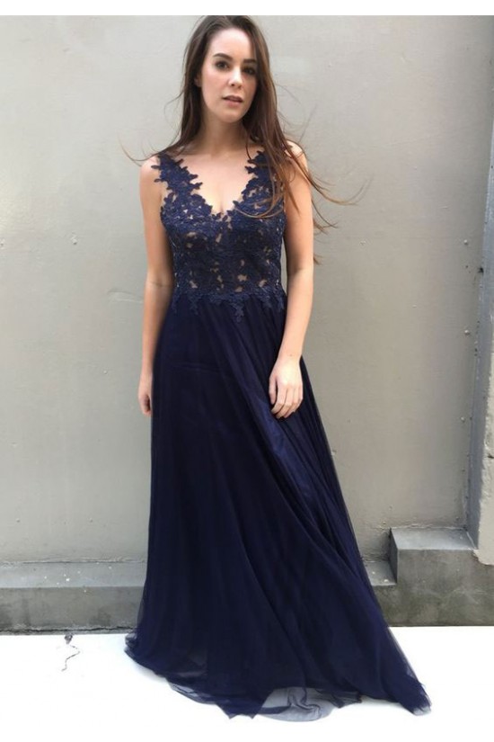 A-Line Lace Navy Blue Long Prom Dresses Formal Evening Gowns 6011278 A-Line Lace Navy Blue Long Prom Dresses Formal Evening Gowns 6011278