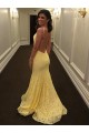 Long Yellow Lace Mermaid Backless Prom Dresses Formal Evening Gowns 6011280