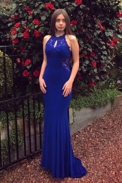 Mermaid Long Lace Royal Blue Prom Dresses Formal Evening Gowns 6011281