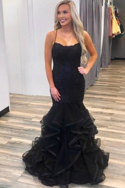 Long Black Lace Mermaid Prom Dresses Formal Evening Gowns 6011282