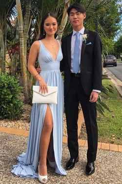 A-Line Simple Stunning V-Neck Long Prom Dresses Formal Evening Gowns 6011285