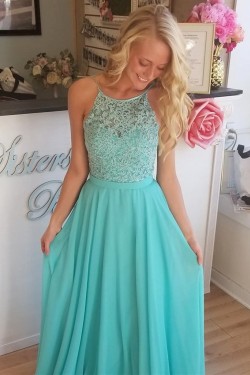 A-Line Chiffon Lace Long Prom Dresses Formal Evening Gowns 6011294