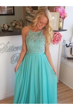 A-Line Chiffon Lace Long Prom Dresses Formal Evening Gowns 6011294