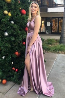 A-Line V-Neck Long Prom Dresses Formal Evening Gowns 6011295