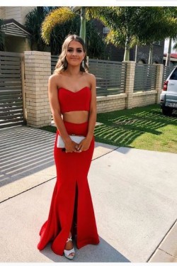 Mermaid Long Red Two Pieces Prom Dresses Formal Evening Gowns 6011296