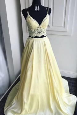 A-Line Two Pieces Long Prom Dresses Formal Evening Gowns 6011297