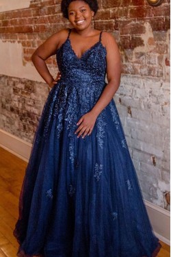 A-Line Lace Appliques Plus Size Long Prom Dresses Formal Evening Gowns 6011298