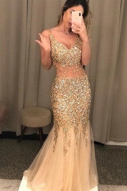 Mermaid Beaded Two Pieces Long Prom Dresses Formal Evening Gowns 6011301