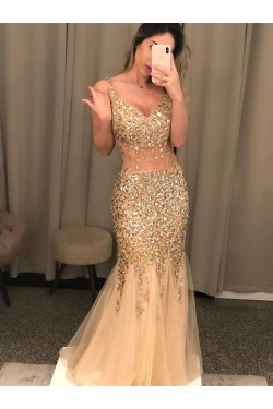 Mermaid Beaded Two Pieces Long Prom Dresses Formal Evening Gowns 6011301