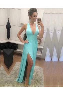 Long Chiffon V-Neck Prom Dresses Formal Evening Gowns 6011302