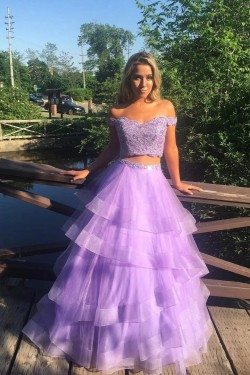 A-Line Beaded Lace Appliques Two Pieces Long Prom Dresses Formal Evening Gowns 6011303