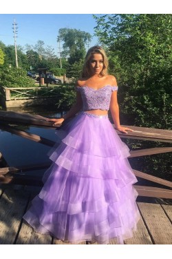 A-Line Beaded Lace Appliques Two Pieces Long Prom Dresses Formal Evening Gowns 6011303