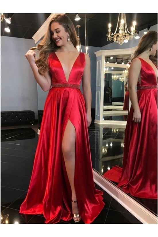A-Line Beaded Long Red V-Neck Prom Dresses Formal Evening Gowns 6011306 A-Line Beaded Long Red V-Neck Prom Dresses Formal Evening Gowns 6011306