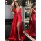 A-Line Beaded Long Red V-Neck Prom Dresses Formal Evening Gowns 6011306