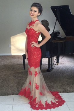 Mermaid Lace Appliques Long Prom Dresses Formal Evening Gowns 6011312