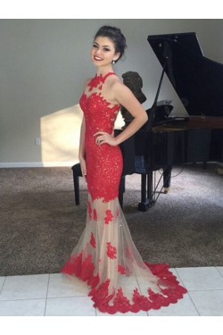 Mermaid Lace Appliques Long Prom Dresses Formal Evening Gowns 6011312