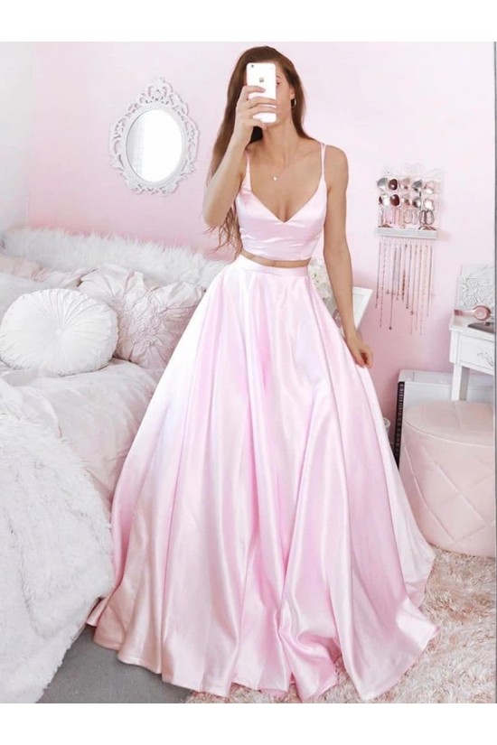 A-Line Two Pieces Long Pink Prom Dresses Formal Evening Gowns 6011322 A-Line Two Pieces Long Pink Prom Dresses Formal Evening Gowns 6011322
