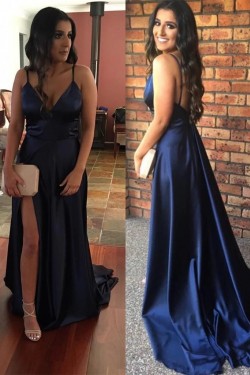 A-Line V-Neck Long Prom Dresses Formal Evening Gowns 6011324