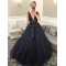 A-Line Lace V-Neck Long Prom Dresses Formal Evening Gowns 6011326