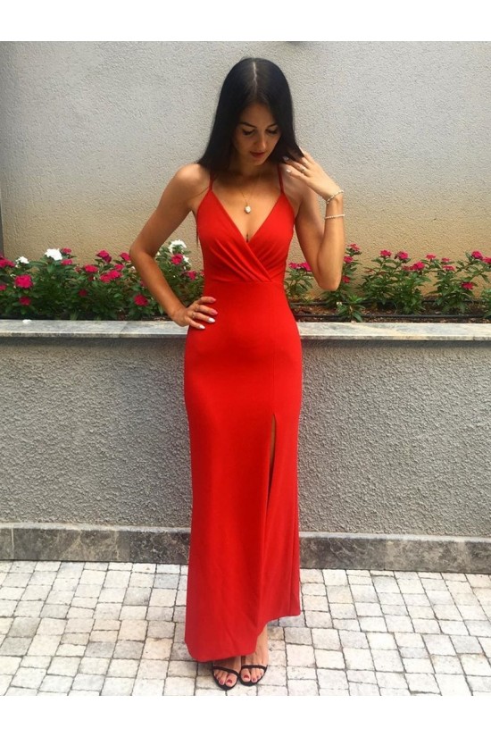 Long Red V-Neck Prom Dresses Formal Evening Gowns 6011328 Long Red V-Neck Prom Dresses Formal Evening Gowns 6011328