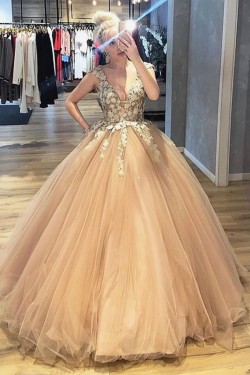 Ball Gown Lace Long Prom Dresses Formal Evening Gowns 6011330