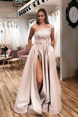 A-Line One Shoulder Long Prom Dresses Formal Evening Gowns 6011332