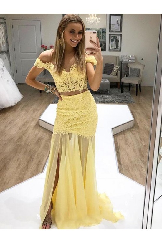 Long Yellow Lace Two Pieces Prom Dresses Formal Evening Gowns 6011333 Long Yellow Lace Two Pieces Prom Dresses Formal Evening Gowns 6011333