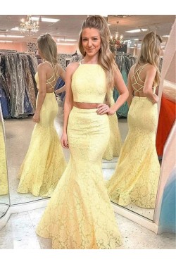 Long Yellow Lace Two Pieces Prom Dresses Formal Evening Gowns 6011334