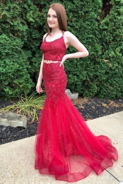 Mermaid Lace Two Pieces Prom Dresses Formal Evening Gowns 6011335