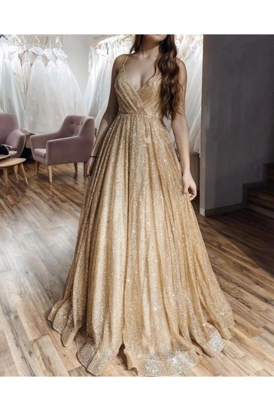 A-Line Sparkle V-Neck Long Prom Dresses Formal Evening Gowns 6011338 A-Line Sparkle V-Neck Long Prom Dresses Formal Evening Gowns 6011338