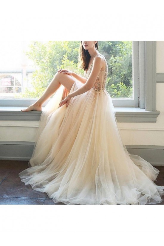 A-Line Beaded Tulle Long Prom Dresses Formal Evening Gowns 6011339 A-Line Beaded Tulle Long Prom Dresses Formal Evening Gowns 6011339