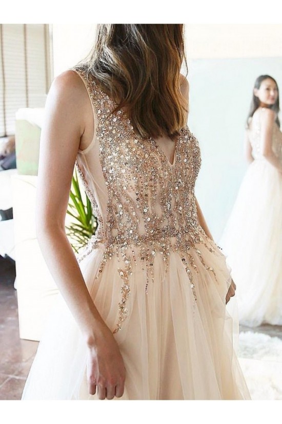A-Line Beaded Tulle Long Prom Dresses Formal Evening Gowns 6011339 A-Line Beaded Tulle Long Prom Dresses Formal Evening Gowns 6011339