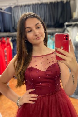 A-Line Beaded Long Prom Dresses Formal Evening Gowns 6011341