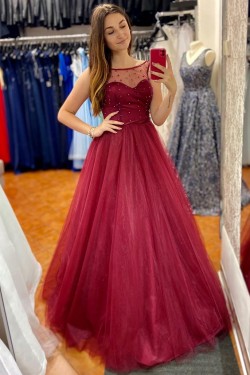 A-Line Beaded Long Prom Dresses Formal Evening Gowns 6011341