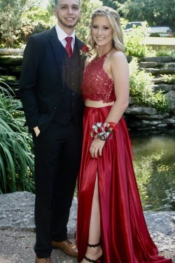 A-Line Beaded Two Pieces Long Prom Dresses Formal Evening Gowns 6011343