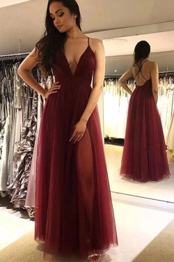 A-Line V-Neck Long Prom Dresses Formal Evening Gowns 6011345