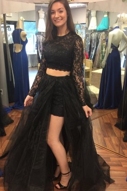 A-Line Two Pieces Lace Long Prom Dresses Formal Evening Gowns 6011355