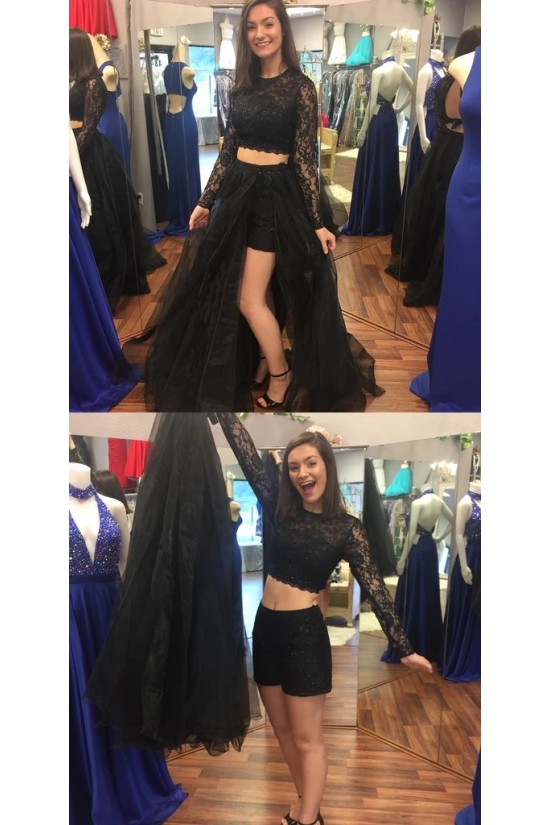 A-Line Two Pieces Lace Long Prom Dresses Formal Evening Gowns 6011355