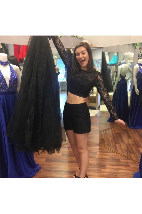 A-Line Two Pieces Lace Long Prom Dresses Formal Evening Gowns 6011355