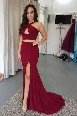 Mermaid Two Pieces Long Prom Dresses Formal Evening Gowns 6011357
