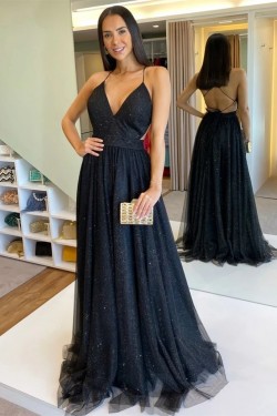 Long Black Tulle Prom Dresses Formal Evening Gowns 6011358